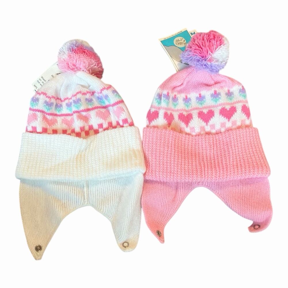 Vintage Alps Baby Girl Poof Ball Winter Hat Bolero Pink And White